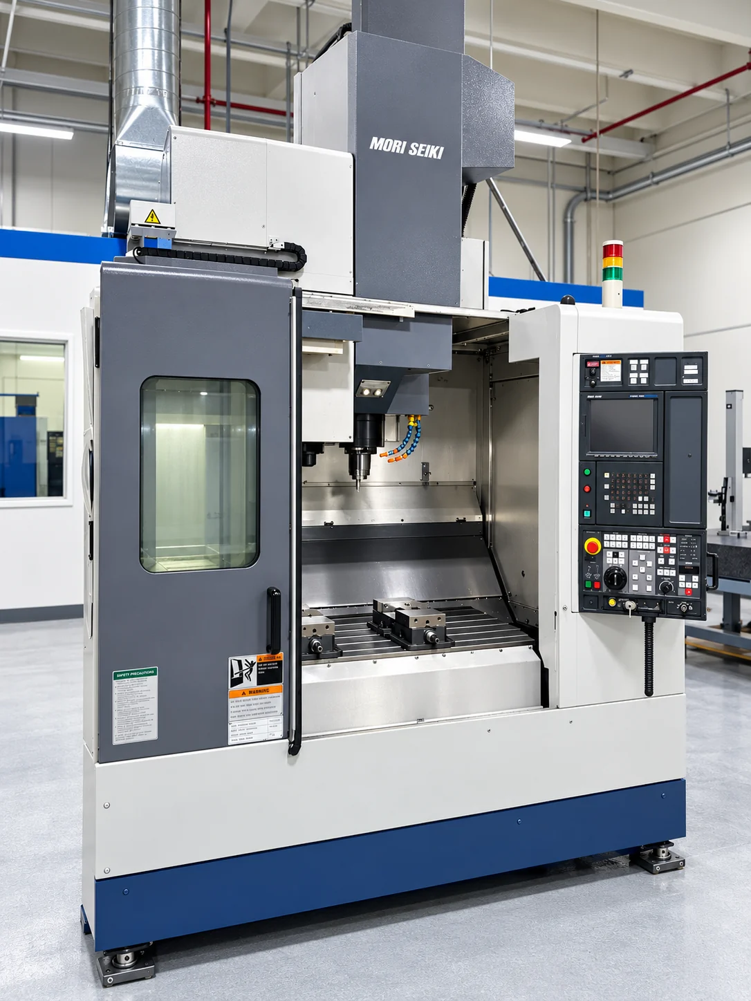 Vertical CNC machining center inside a manufacturing facility
