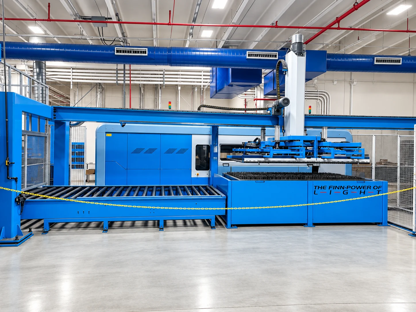 Industrial sheet-metal cutting system inside a manufacturing facility
