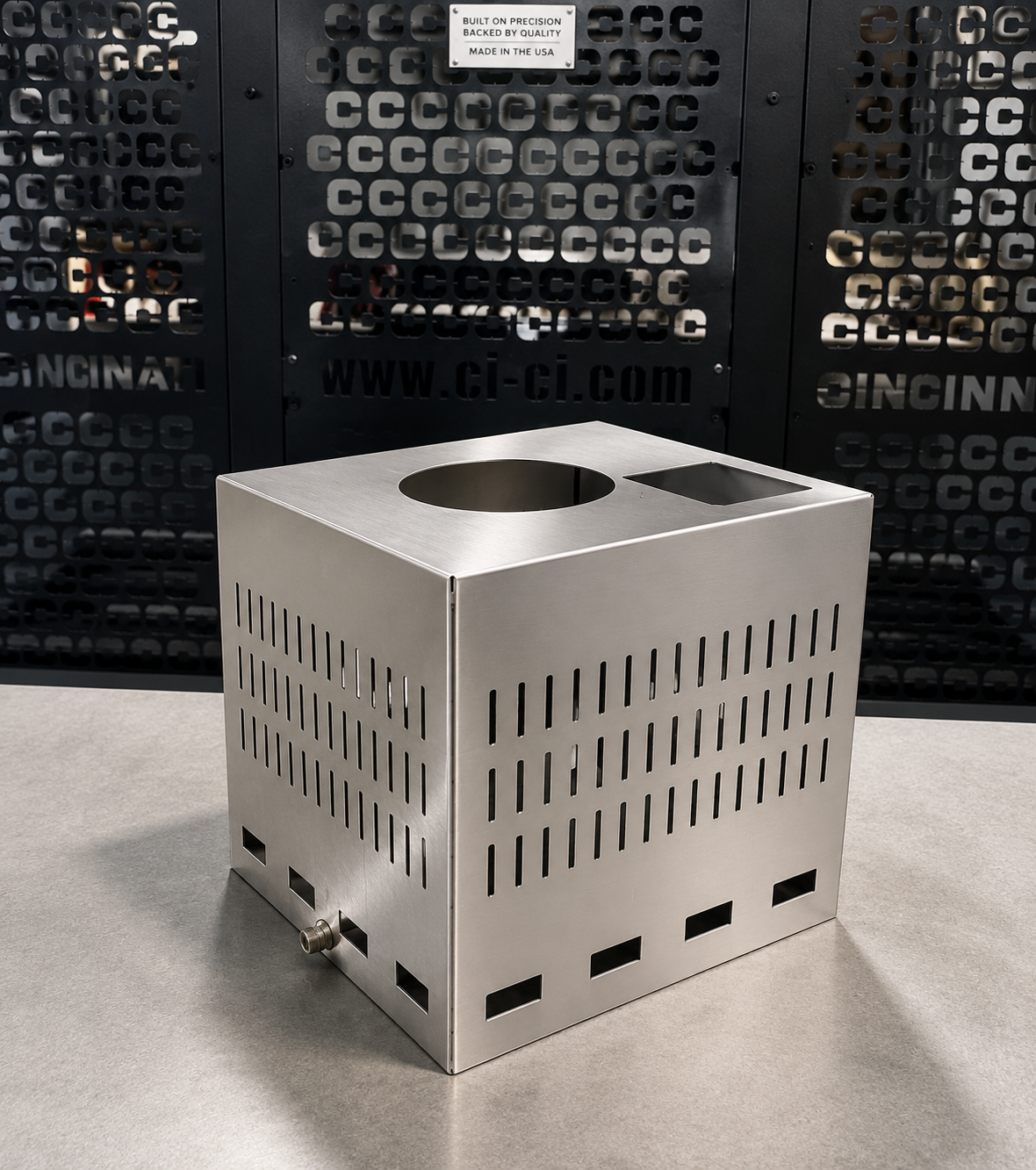 Precision stainless steel enclosure with laser-cut ventilation — Mikron Manufacturing sheet metal fabrication